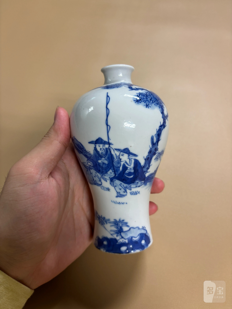 清晚期 青花渔家人物纹梅瓶 - 图2